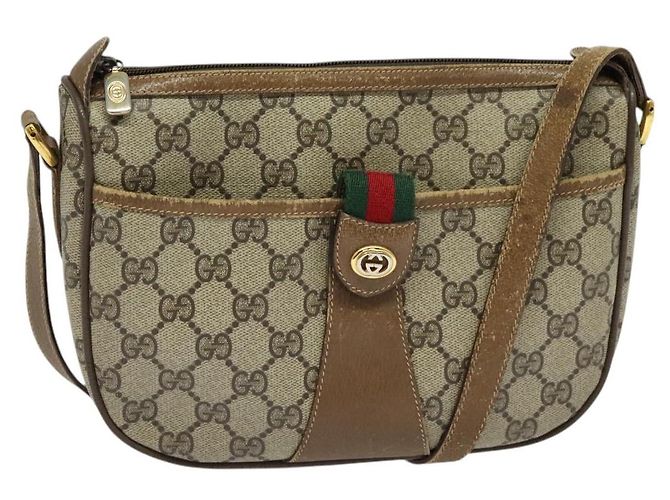 GUCCI GG Supreme Web Sherry Line Borsa a Spalla PVC Beige 56 02 032 Auth BD2176 D'oro