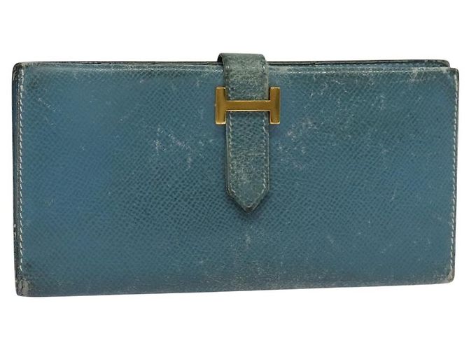 Hermès HERMES Billetera Larga de Cuero Azul Auth bs26436