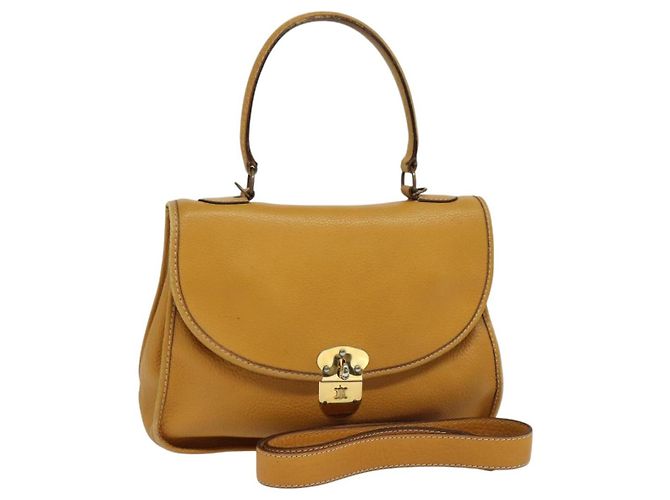 Céline Borsa a mano CELINE in pelle 2 vie gialla Auth 124515 Giallo