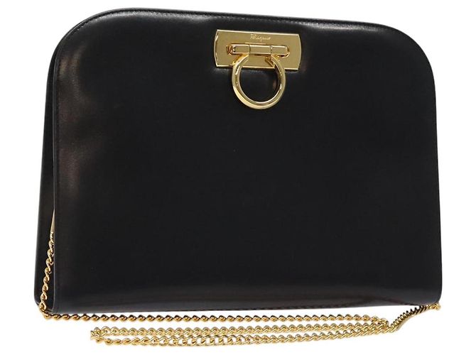 Borsa a spalla a catena Salvatore Ferragamo in pelle nera e oro Auth am8545 Nero D'oro