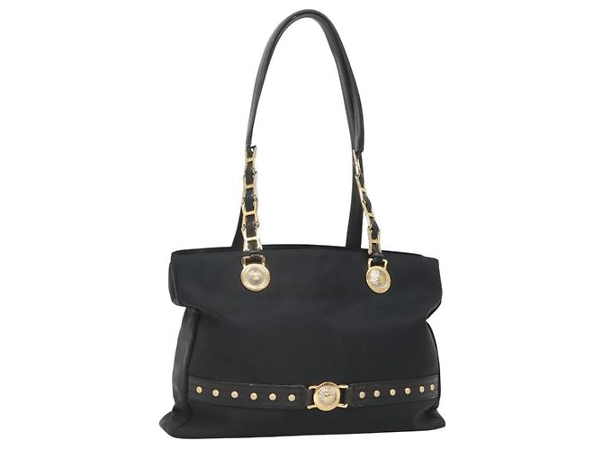 Borsa tote Gianni Versace in nylon nero e oro Auth bs25747 D'oro