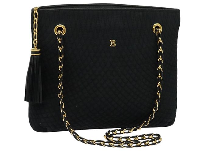 BALLY Borsa a Spalla a Catena Nylon Nero Oro Auth BD2129 D'oro