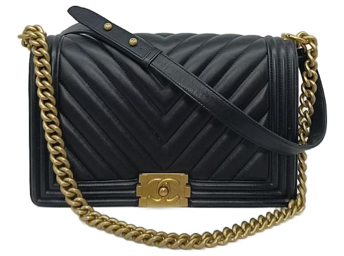 Boy Chanel Borsa I Go Chevron Pelle Nera Nero