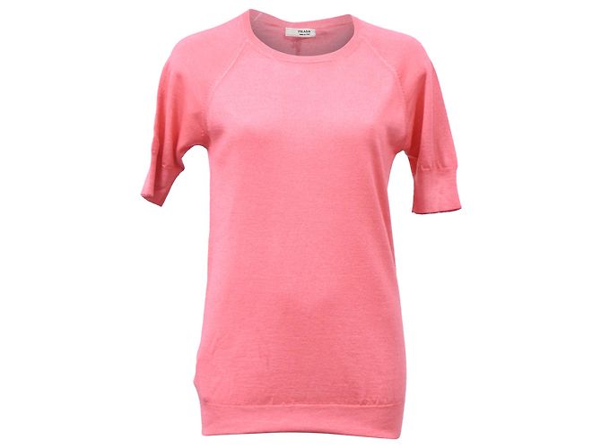 Prada Strickpullover mit kurzen Ärmeln aus rosa Baumwolle Braun Pink 