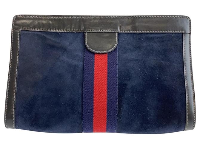 Gucci Old Gucci Sheline Suede Leather Clutch Bag Blue  ref.2258410