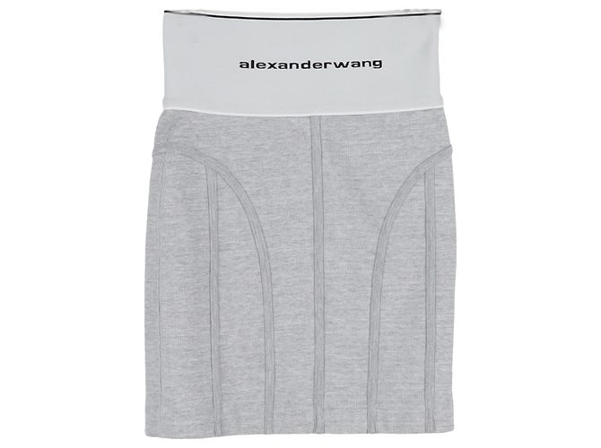 Falda Mini Elástica con Logo Alexander Wang en Algodón Gris