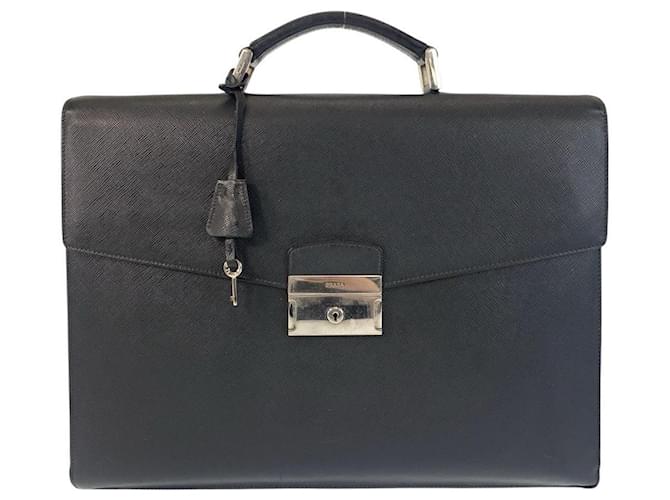 Prada Saffiano Briefcase Leather Business Bag 501862 Black  ref.2259155