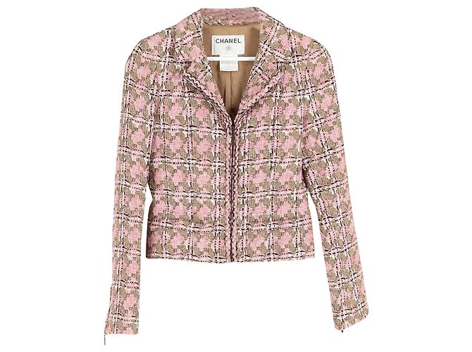 Timeless Blazer de tweed de pata de gallo de Chanel en algodón rosa Multicolor