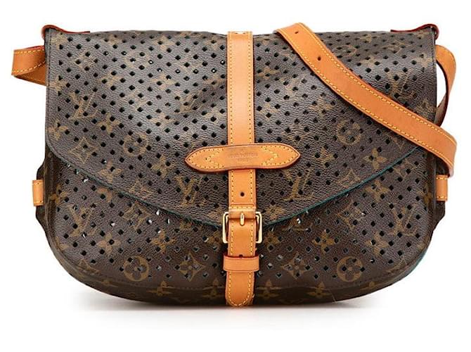 Saumur Louis Vuitton Monogram Perfo Sommeur 30 Shoulder Bag M93998 Brown Cloth  ref.2260678