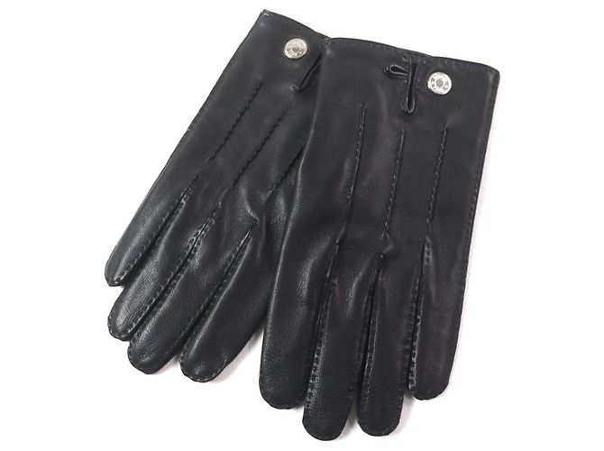 Hermès Hermes Serie Button Lamb Leather Gloves Black
