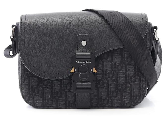 Christian Dior Dior SADDLE Oblique Canvas Leather Shoulder Bag Black Cloth  ref.2261822