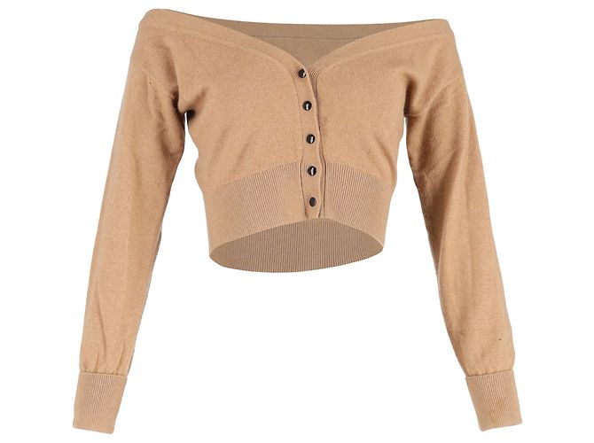 Brauner Woll-Cropped-Cardigan mit transparenter Passe von Alexander Wang Rot