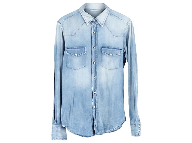 Camisa de denim western Tom Ford em algodão azul claro