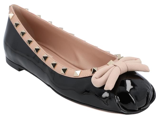 Valentino Garavani Rockstud Patent Leather Ballerina Black Pony