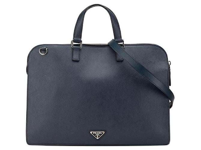 Prada Saffiano 2way business shoulder bag Navy Leather Blue  ref.2264103