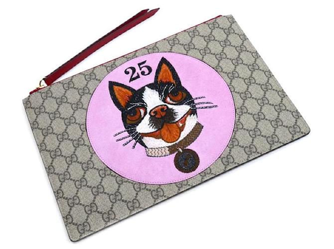 Gucci BOSCO GG Supreme Canvas Clutch Bag Brown Beige Cloth  ref.2265297