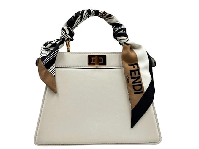FENDI Peekaboo I See You Petite Handbag White Leather  ref.2267017