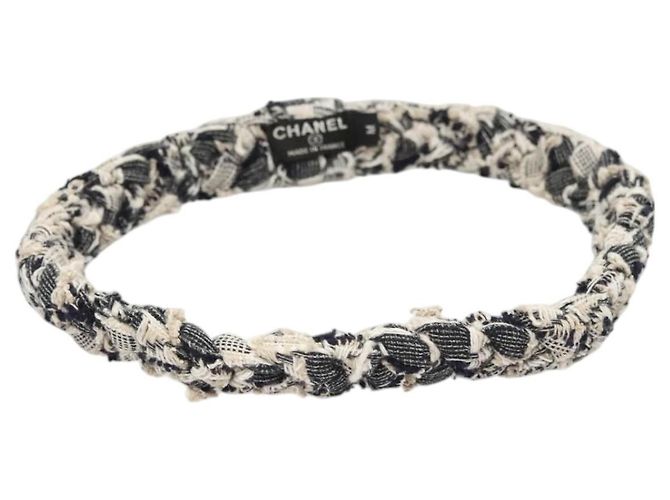 Faixa de Cabelo CHANEL Tweed Branco Marinho CC Auth bs26189 Azul marinho