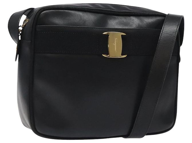 Borsa a spalla in pelle nera e oro Auth BA2412 di Salvatore Ferragamo Nero D'oro