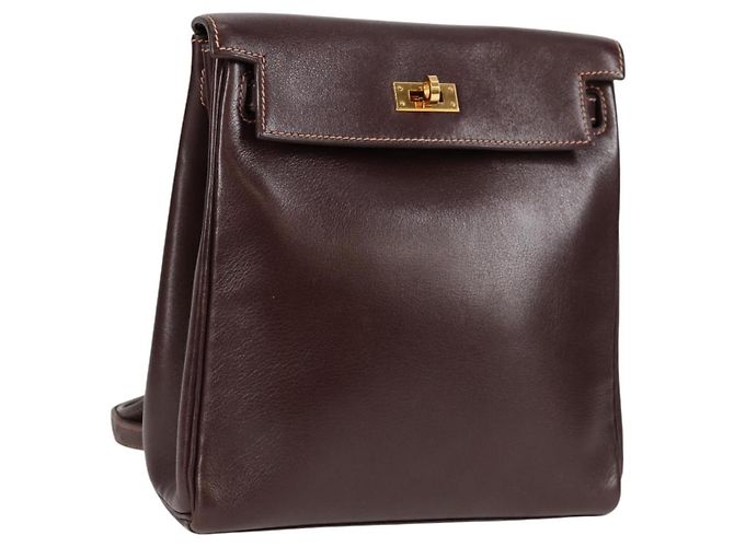 Hermès HERMES Kelly Ado PM Backpack Leather Brown Gold Auth PP597M Golden