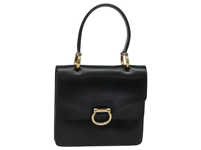 Céline CELINE Handtasche aus schwarzem Leder mit Gold Auth 123571 Golden