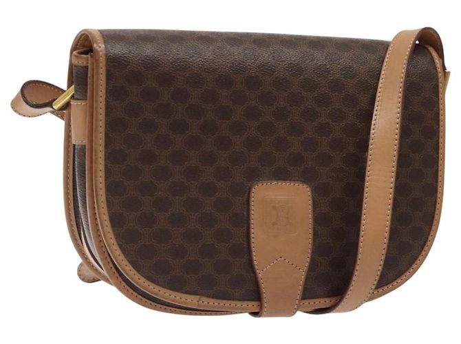 Céline Bolsa de ombro em lona Macadam CELINE em couro PVC marrom dourado Auth ep8986