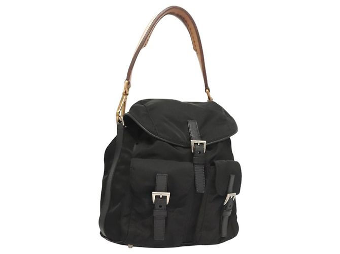 PRADA Borsa a Spalla Nylon Nero Oro Auth 123769 D'oro