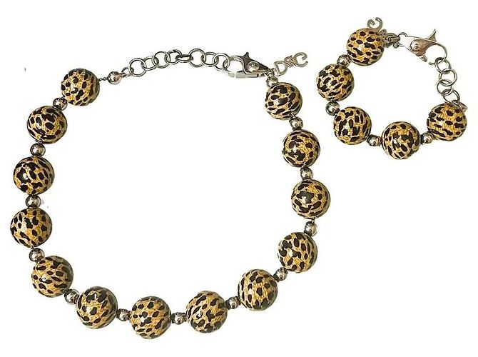 Fabulous DOLCE & GABBANA Schmuckset Halskette und Armband mit Tiermusterperlen Kamel