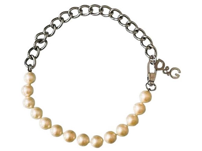 Linda colar de pérolas de aço DOLCE & GABBANA modelo DJ0303 Branco