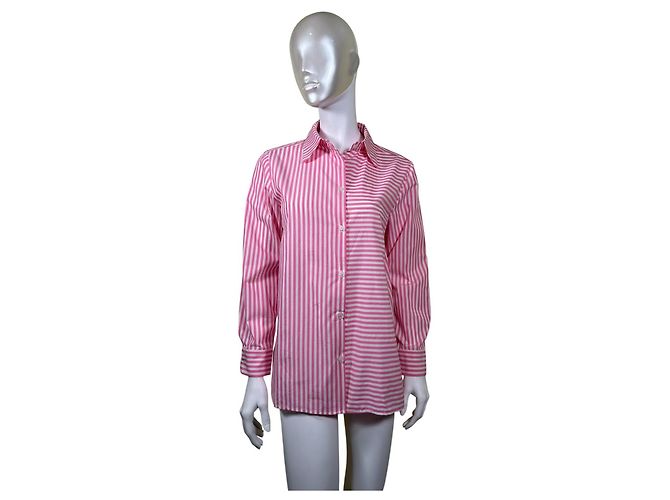 Camicia Balzac Paris in cotone a righe rosa e bianca Bianco