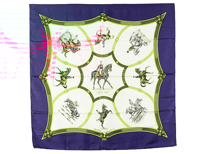 Hermès Blue French School of Riding Silk Scarf Dark blue Cloth  ref.2268293