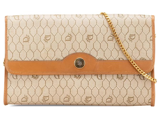 Dior Brown Honeycomb Coated Canvas Chain Shoulder Bag Beige Cloth Cloth  ref.2268329