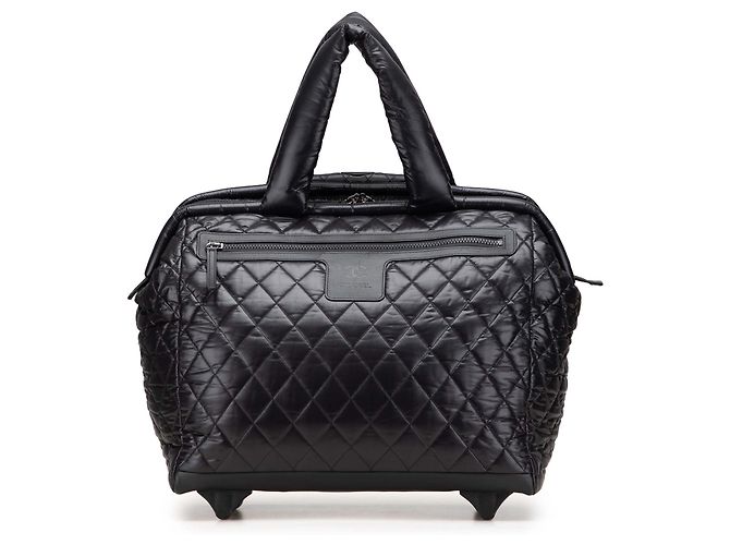Chanel Trolley Rolling Case aus schwarzem gestepptem Nylon Coco Cocoon