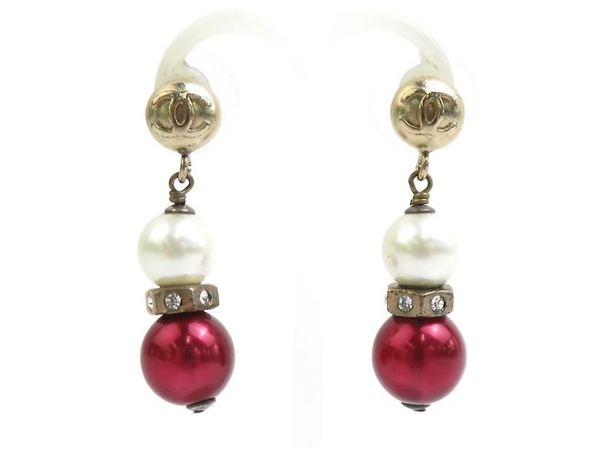 Orecchini Chanel bordeaux e oro D'oro Bordò Bianco sporco 