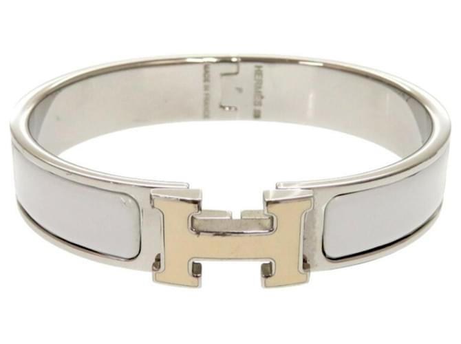 Hermès Bracciale Bangle Hermes Click H Clack PM Grigio Metallico Marrone Argento 