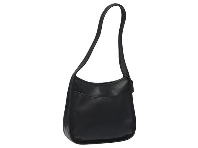 Coach Shoulder Bag Leather Black Silver Auth am8529 Silvery