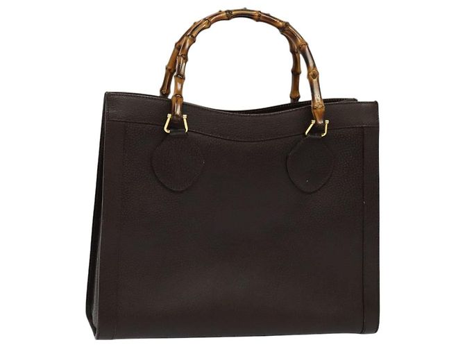 Bolsa de mão de couro Gucci Bamboo marrom ouro Auth ep8928 Dourado