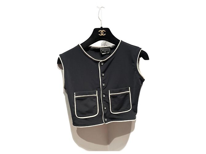 Crop top Chanel nero e bianco in poliammide
