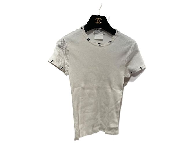 Top Chanel sem mangas de algodão preto e branco