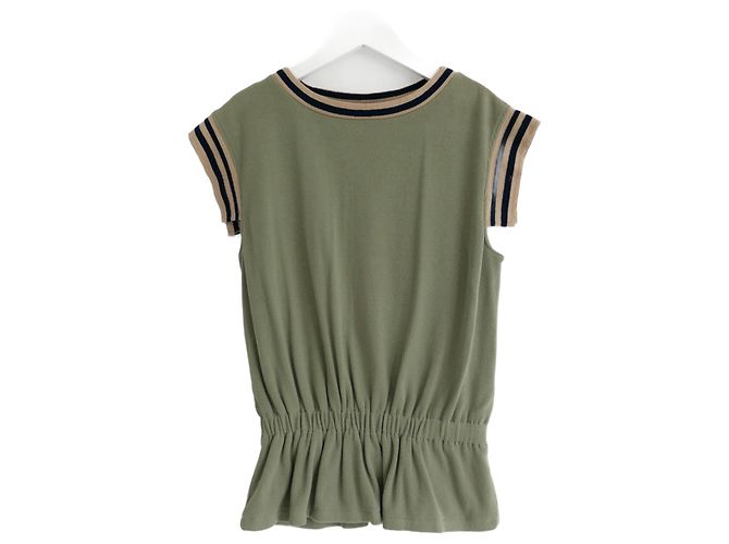 Chanel Top de Punto a Rayas Caqui Crucero 2017 17C Cuba