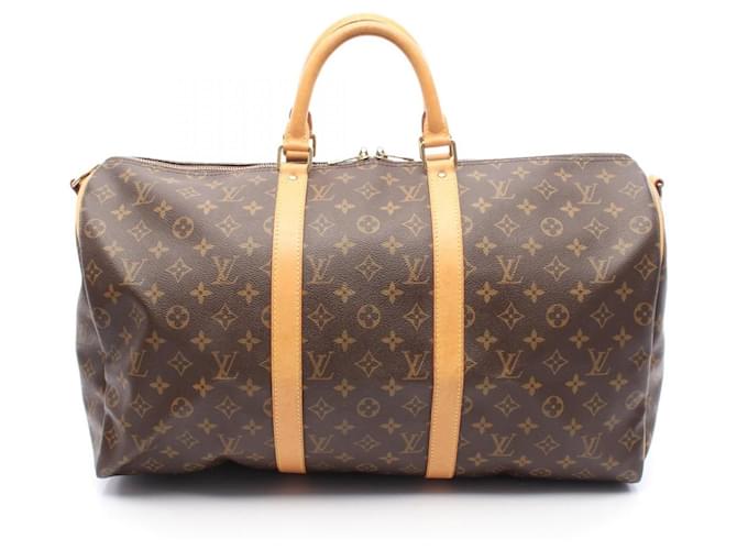 Louis Vuitton Keepall Bandouliere Monogram Coated Canvas Boston Bag Brown Cloth  ref.2269975