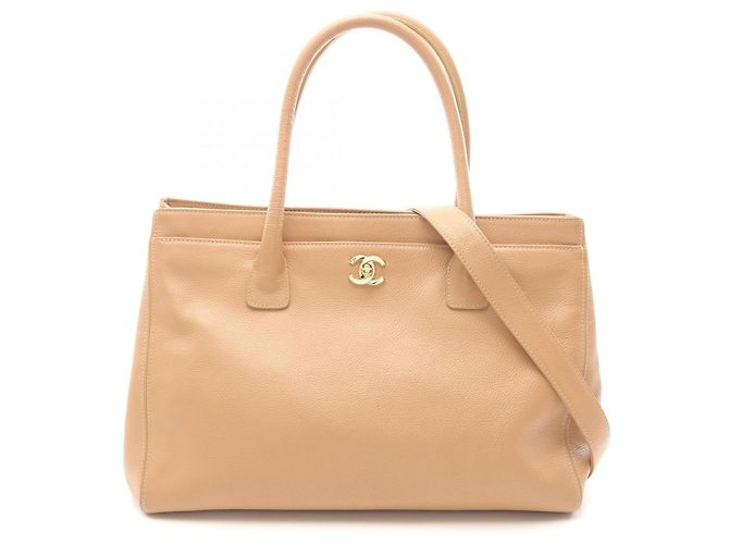 Bolsa Tote de Couro Executive da Chanel Marrom Bege