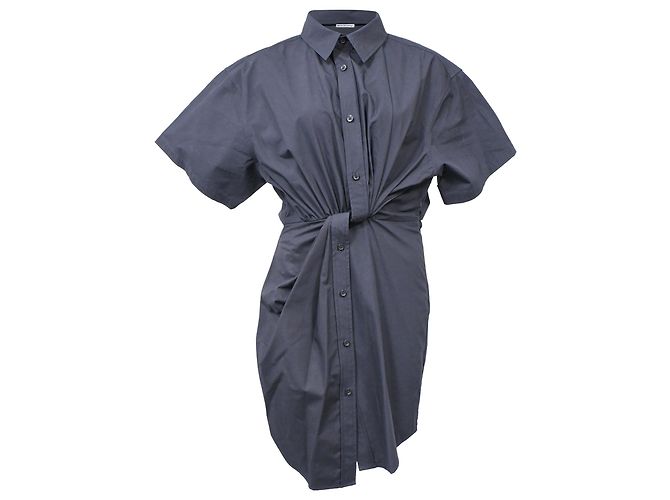 T By Alexander Wang Alexander Wang T Twisted Placket Kleid aus schwarzer Baumwolle