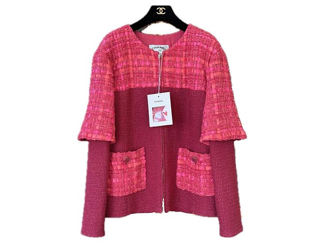 Chanel Giacca in tweed a righe Raspberry 13K$ 42 FR