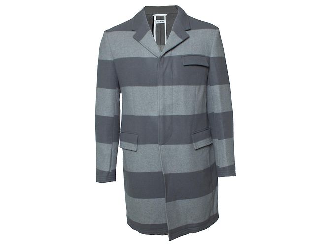 Thom Browne, striped wool coat in grey