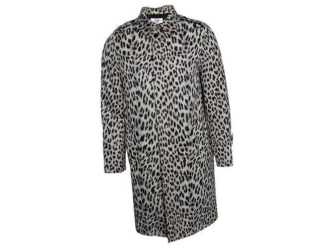 Céline, trench coat con stampa leopardata Marrone