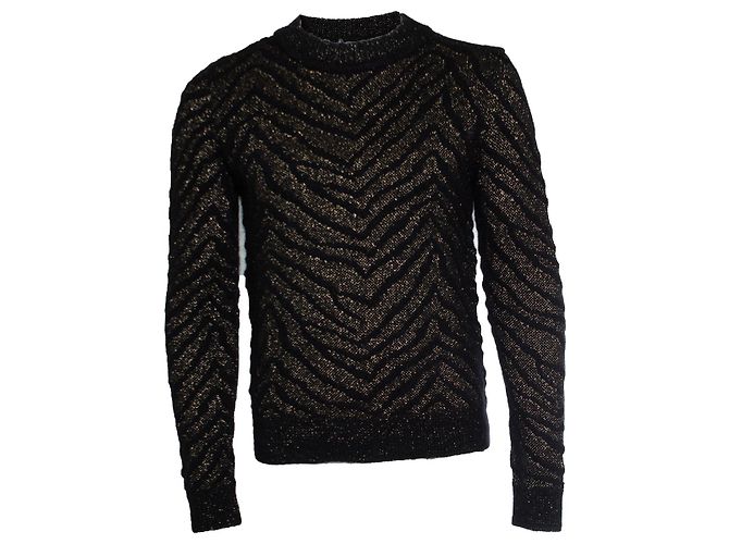 Saint Laurent, pull ras du cou en jacquard noir et or 2018 Doré