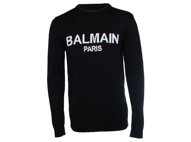 Balmain, Logo-Merino-Strickpullover in Schwarz 