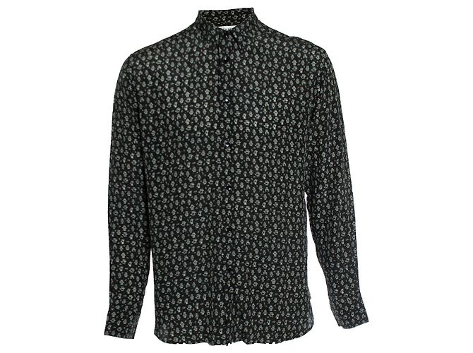 Camicia in seta nera con stampa di robot Saint Laurent Nero