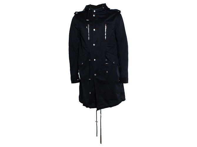 Balmain, parka con capucha negra de algodón Negro